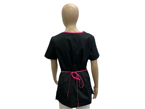 Bluza medyczna - kosmetyczna czarna z różową lamówką