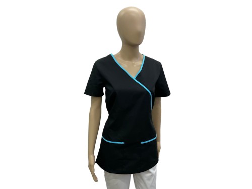 Bluza medyczna - kosmetyczna czarna z turkusową lamówką