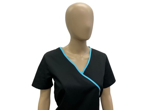 Bluza medyczna - kosmetyczna czarna z turkusową lamówką