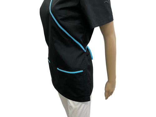 Bluza medyczna - kosmetyczna czarna z turkusową lamówką