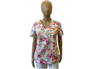 Kolorowa bluza medyczna - różowe kwiaty