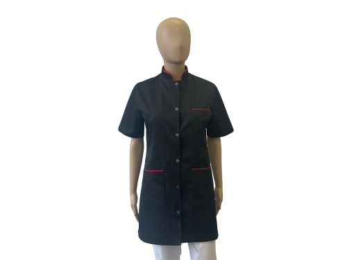 Żakiet medyczny z stójką - czarna z czerwoną lamówką