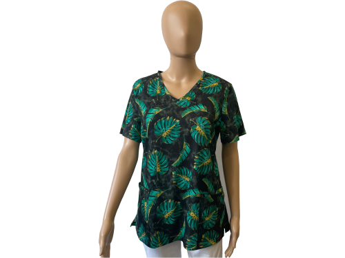 Kolorowa bluza medyczna - zielono - złote monstery na czarnym tle 