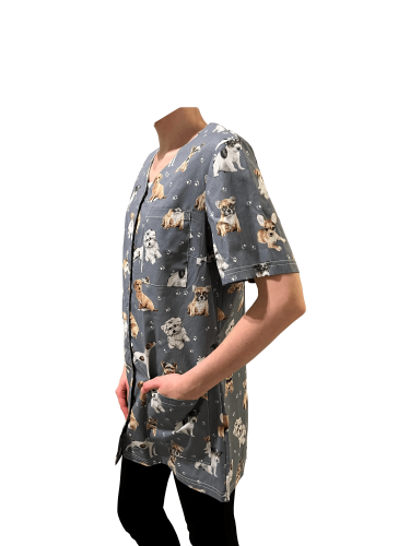 Fartuch medyczny - pieski na szarym tle - serek