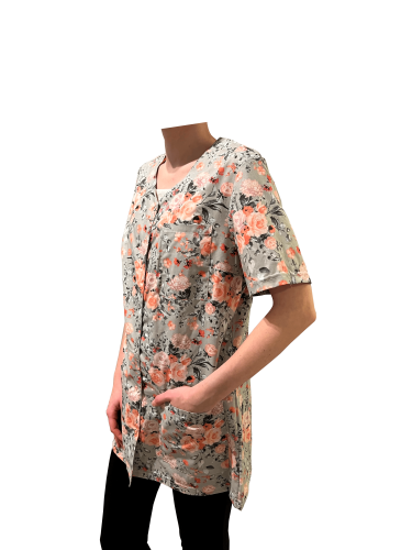 Fartuch medyczny - bluza medyczna w wzorki róże na szarym tle