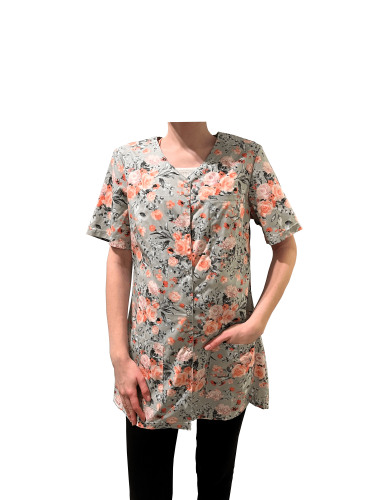 Fartuch medyczny - bluza medyczna w wzorki róże na szarym tle