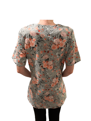 Fartuch medyczny - bluza medyczna w wzorki róże na szarym tle